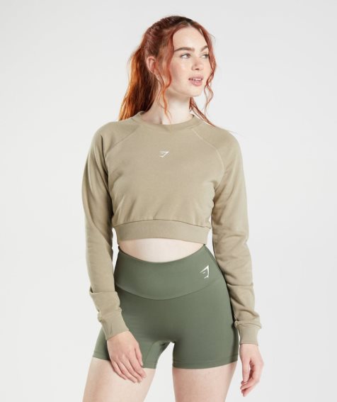 Bluzy Gymshark Treningowe Cropped Damskie Beżowe | PL 963ODV